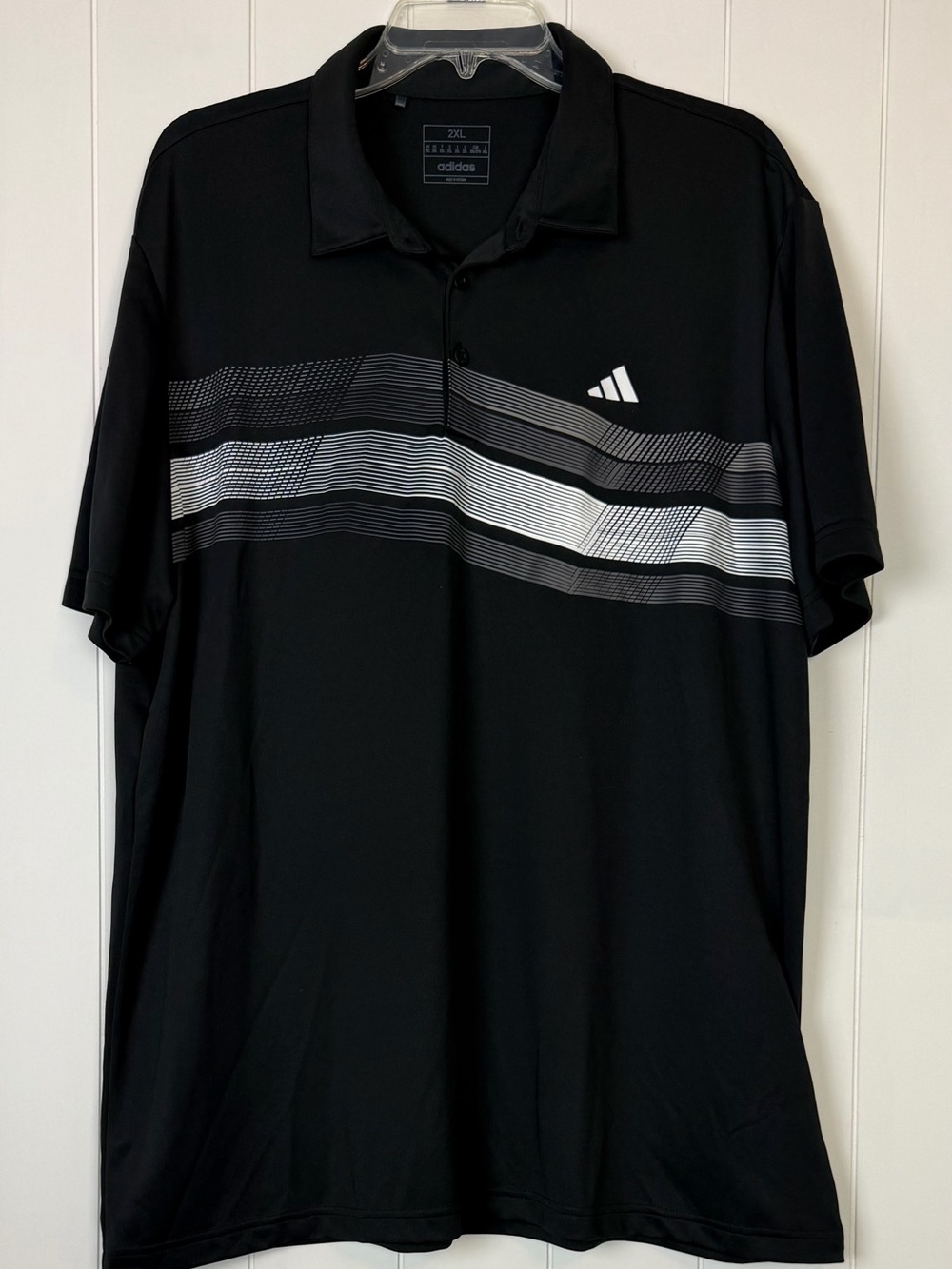 Adidas Men’s Black Polo with White & Gray Stripe